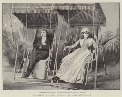 Scène uit A Million of Money, in Drury-Lane Theatre door H. Saunders